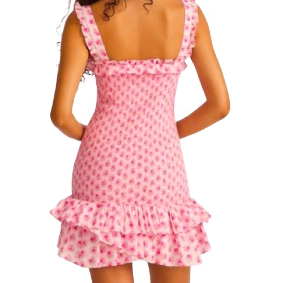 🆕-LoveShackFancy Dress Breyer Pink Floral Ruched Tiered Mini Dress. NWT - Picture 2 of 11